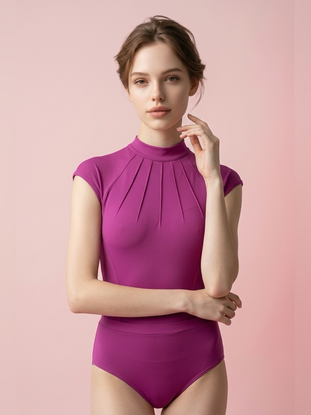 Bloch Mirella High-Neck Cap-Sleeve Ballet Leotard in “Velvet Orchid”